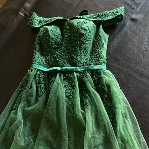 green off shoulder dress